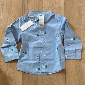 Jacadi Blue Shirt with Green Tree and White Bear Print